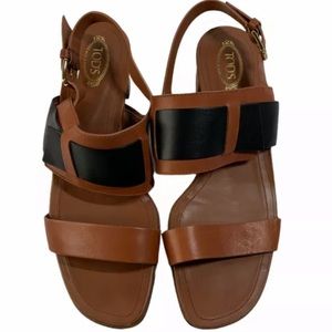 TOD'S Leather Sandals Women's Brown Black Buckle